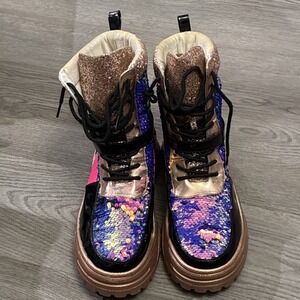 Multicolor Color Block Cape Robbin Glitter Sequin Rave Festival Platform Boots 9